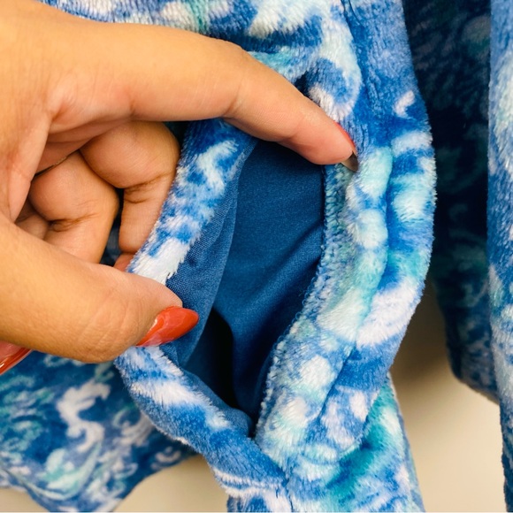 Chicos Fleece Sweater Pullover Womens LG Blue Floral Long Sleeve Side Pockets - Picture 6 of 7